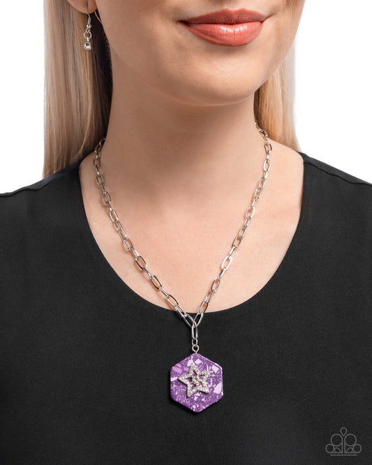 Stellar Sediment - Purple Terrazzo Stone & White Rhinestone Necklace Paparazzi N2955
