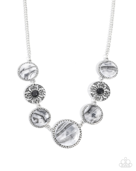 Gentle Glam - Black & White Acrylic Pattern Silver Necklace Paparazzi N3154