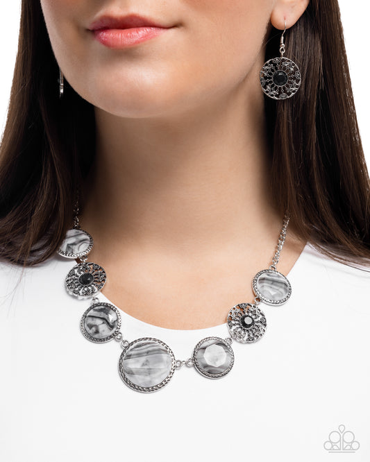 Gentle Glam - Black & White Acrylic Pattern Silver Necklace Paparazzi N3154