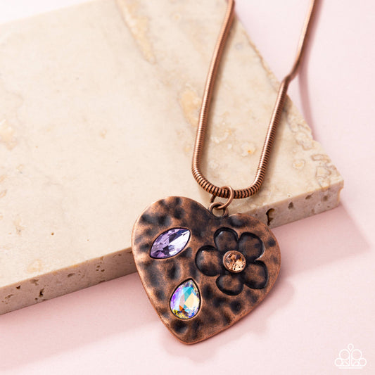 Outgoing Opulence - Copper Heart Purple & Purple UV Shimmery Gem Necklace Paparazzi N3087
