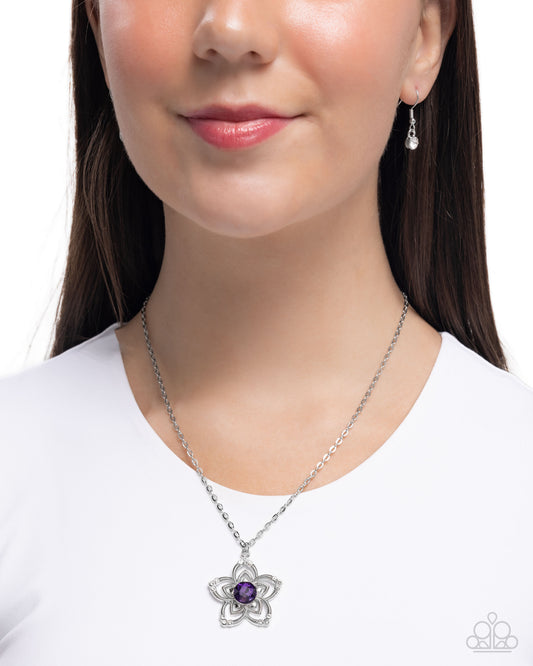 Floral Flow - Purple Cubic Zirconia Silver Flower Necklace Paparazzi N3556