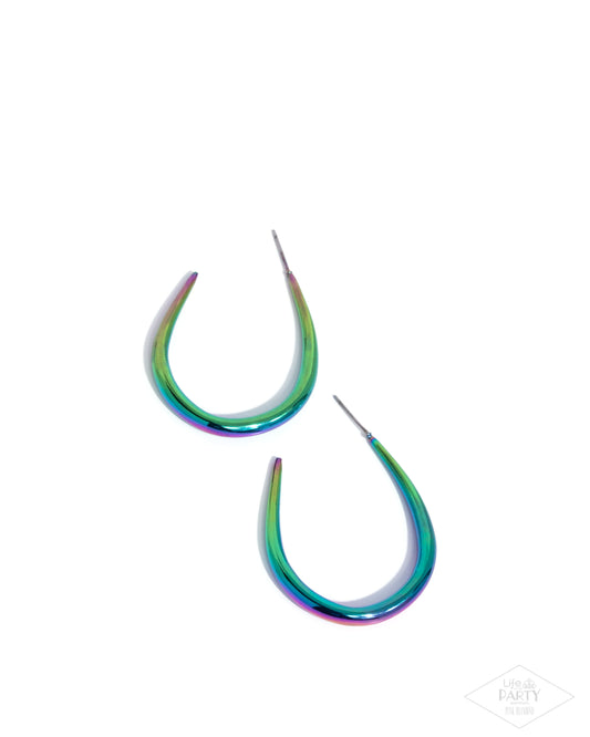 CURVE Your Appetite - Multicolored Oil Spill 1 1/4 Inch J Hoop Earring Life Of The Party Pink Diamond Encore Paparazzi