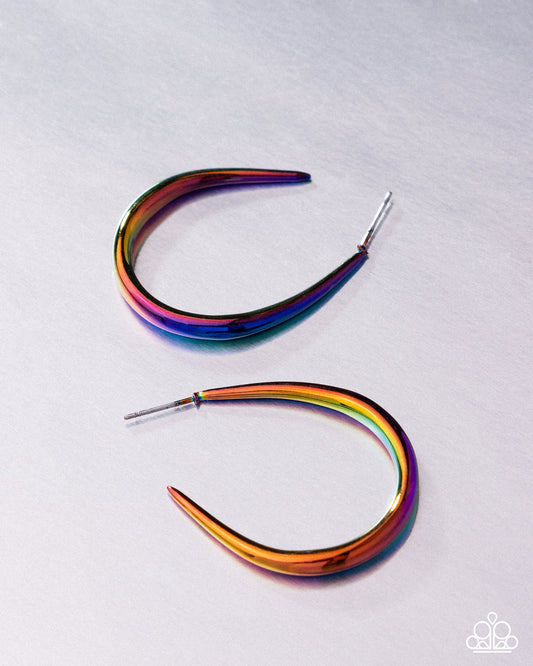 CURVE Your Appetite - Multicolored Oil Spill 1 1/4 Inch J Hoop Earring Life Of The Party Pink Diamond Encore Paparazzi