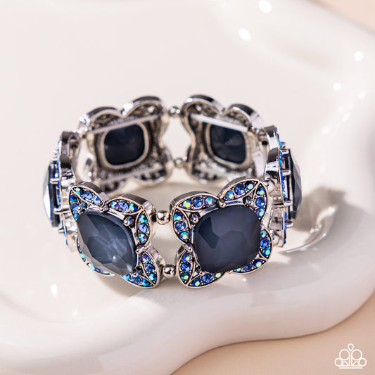 Bandwagon Beauty - Blue Montana Bead, Light Sapphire Iridescent Rhinestone Stretch Bracelet Paparazzi B2389