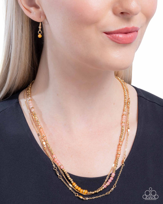 Daydreaming Decadence - Orange Tomato Cream, Light Peach, Coral, & Gold Defaced Bead Layered Necklace Paparazzi N3173