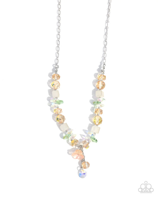 Paparazzi Tasteful Tulip - Yellow Clear & Iridescent Bead Flower Silver Necklace