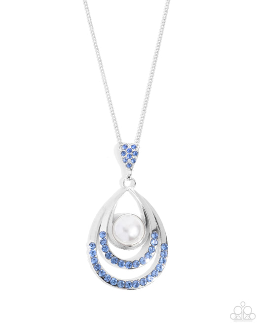 Pure Pearls - Blue - Light Sapphire Rhinestone Teardrop Necklace Paparazzi N3241