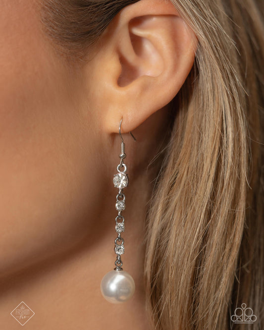 Genial Glam - White Rhinestone & Pearl Earring