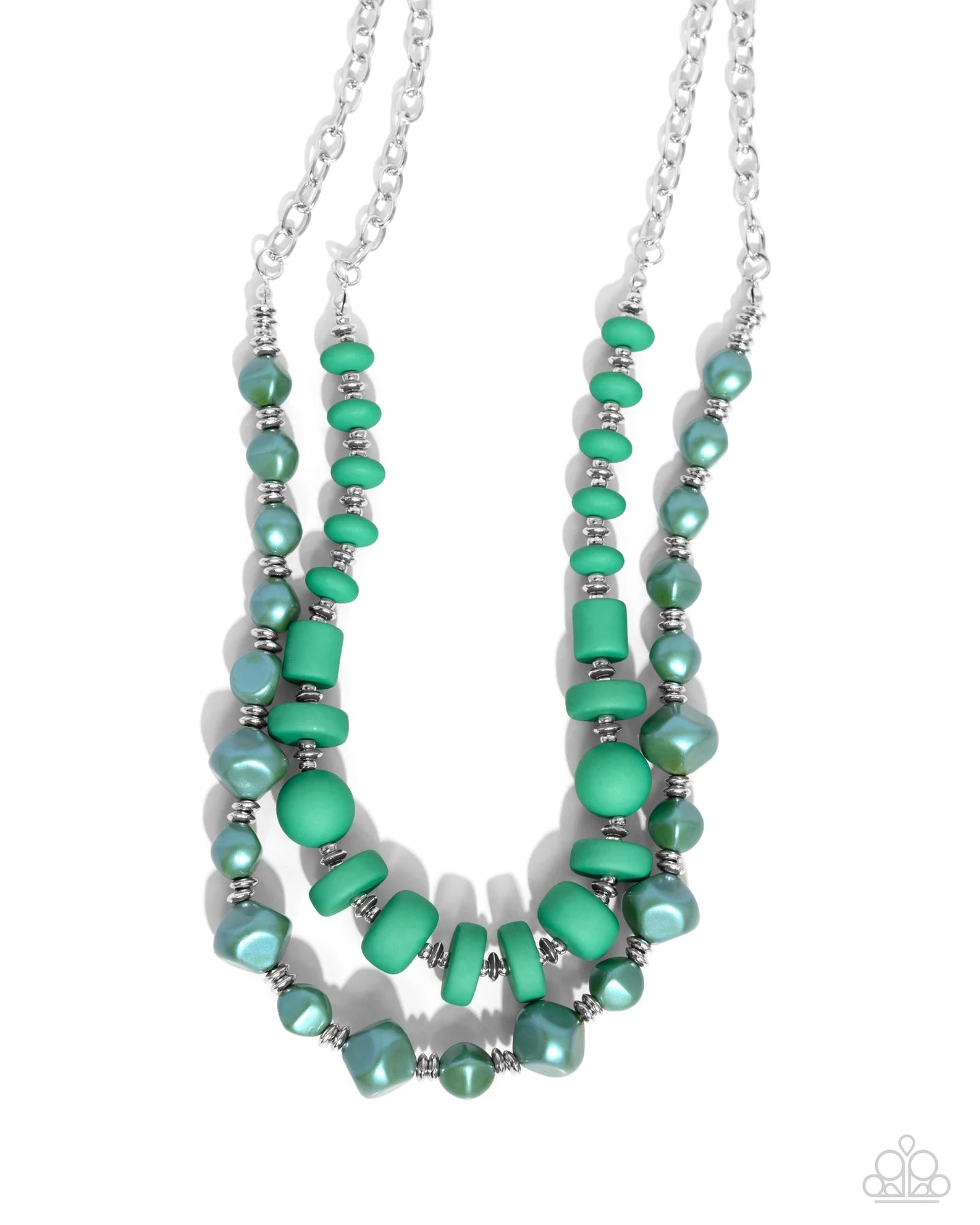 Paparazzi Complete Look - Shape Shifting Sense Green Mint & Silver Bead Necklace & Shape Shifting Season Green Mint Silver Bead Bracelet 2-Piece Set N3810