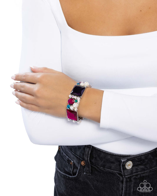 Glam to the Max - Multicolored Gem Iridescent, Fuchsia, Emerald & Blue Zicon Gem Stretch Bracelet Paparazzi B2230