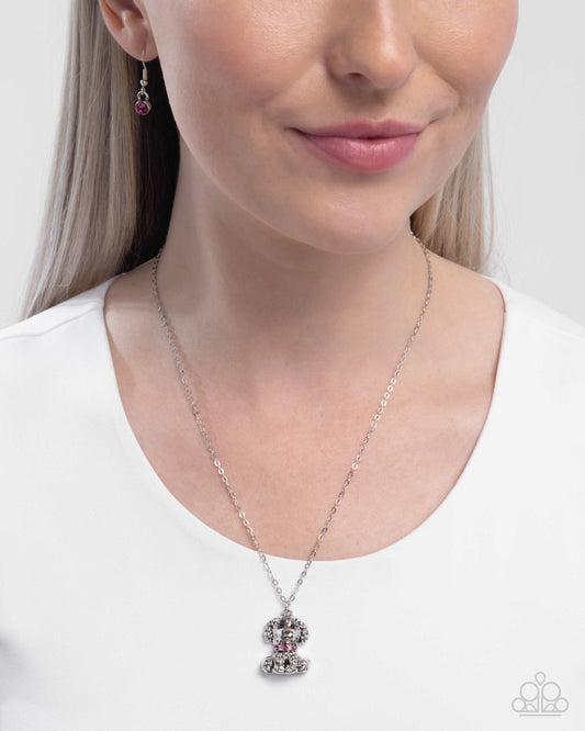 Poodle Pizzazz - Pink Rhinestone Silver Puppy Pendant Necklace Paparazzi N3132