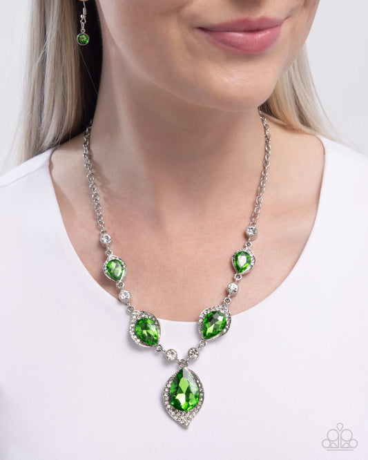 SPADES of Shimmer - Green Teardrop Gem & White Rhinestone Necklace Paparazzi N3348