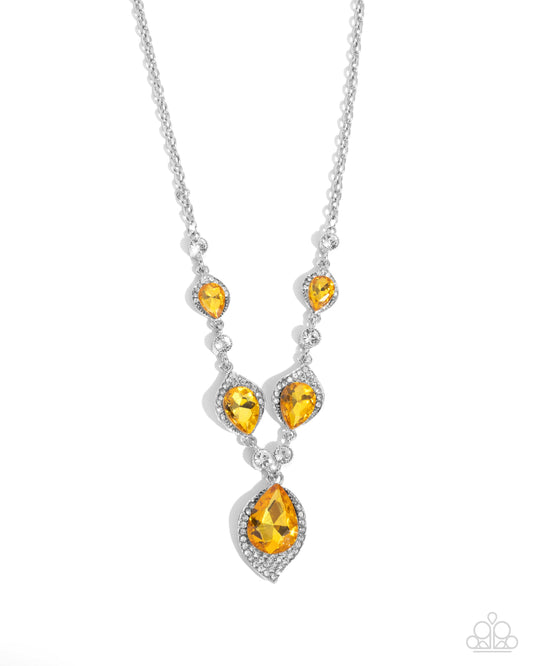 SPADES of Shimmer - Yellow Teardrop Gem & White Rhinestone Necklace Paparazzi N3349