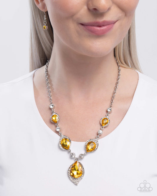 SPADES of Shimmer - Yellow Teardrop Gem & White Rhinestone Necklace Paparazzi N3349