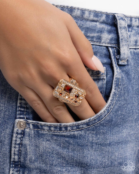 Princess Pattern - Brown, Multicolored Gem Gold Ring Paparazzi R0986