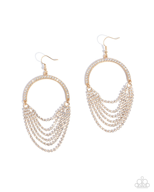 Ostentatious Opulence - Gold & White Rhinestone layered Earring Paparazzi Empower Me Pink 2025 E2771