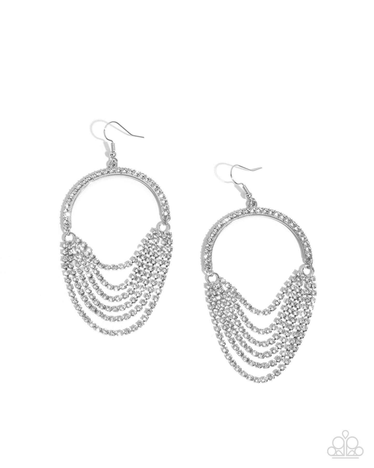 Ostentatious Opulence - White layered Rhinestone Silver Chandelier Earring Paparazzi E2719