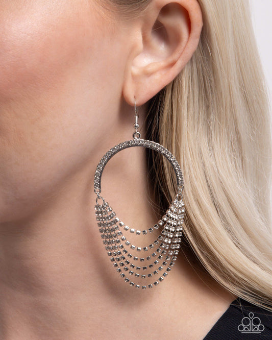 Ostentatious Opulence - White layered Rhinestone Silver Chandelier Earring Paparazzi E2719