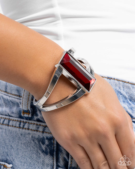 Pick-Me-Up Pizzazz - Red Gem Silver Hinge Bracelet Paparazzi B2034