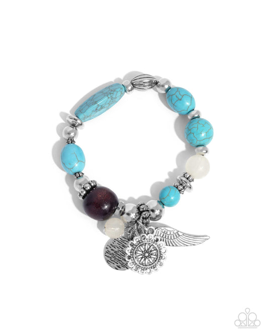 Earthy Eclecticism - Blue Turquoise Stone, Brown Wooden Bead, Silver Charm Bracelet Santa Fe Style Paparazzi B2106