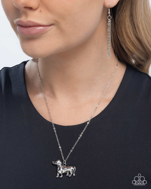 Darling Dachshund - Silver Dachshund Dog Necklace Paparazzi N2927