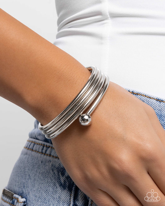 Calmly Coiled - Silver Coil Bracelet Paparazzi B2318