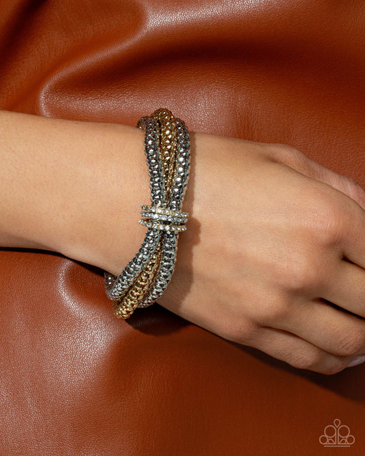 Faceted Facade - Multi Gold & Silver Stretch Bracelet Life Of The Party May 2025 Paparazzi B2174