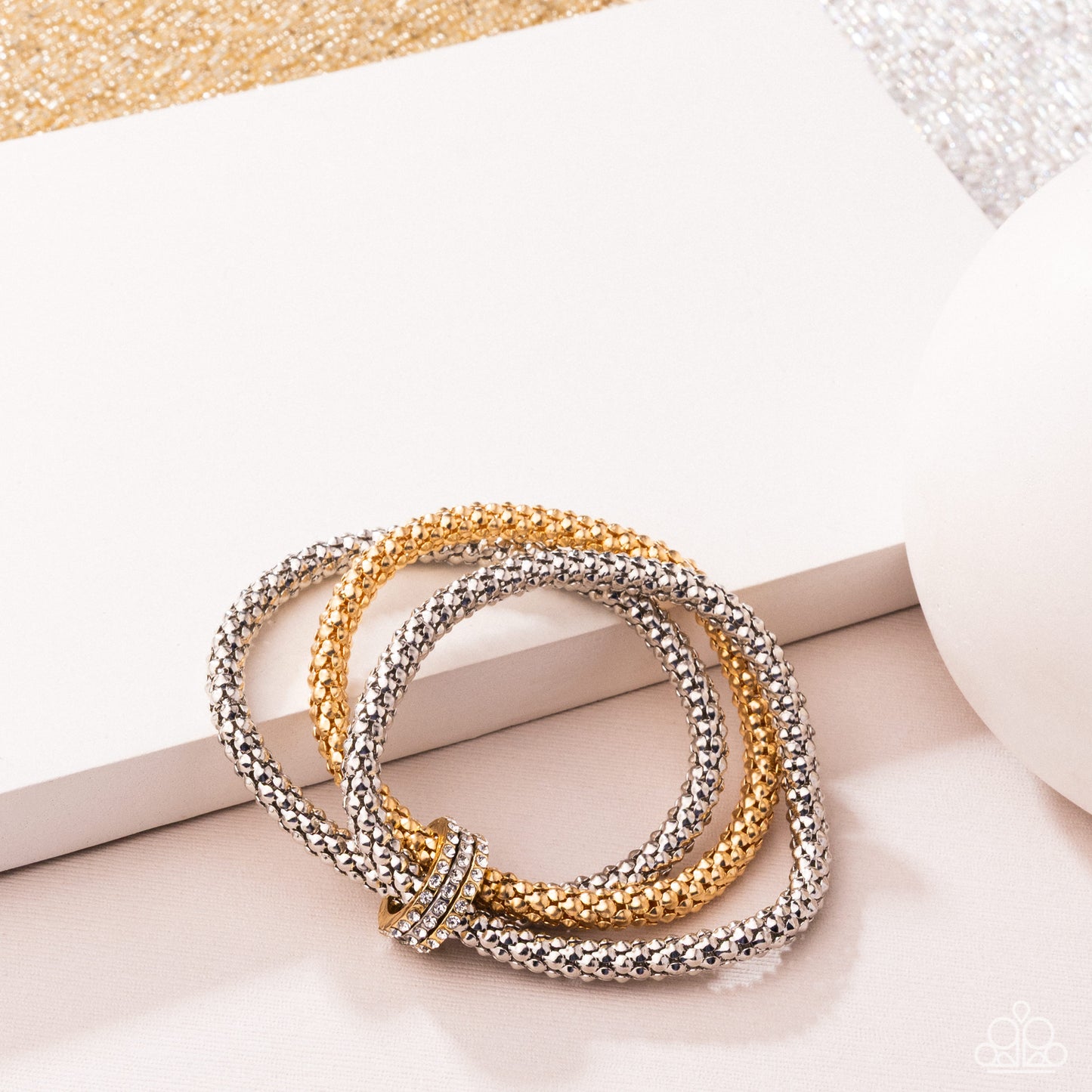 Faceted Facade - Multi Gold & Silver Stretch Bracelet Life Of The Party May 2025 Paparazzi B2174