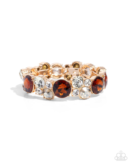 Standout Style - Brown Tea, White, Light Topaz Gem & Gold Stretch Bracelet Paparazzi B2228