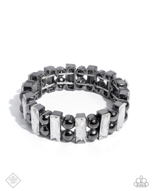 Assertive Admiration - Black Gunmetal White Gem Stretch Bracelets April 2025 Magnificent Musings Fashion Fix Paparazzi