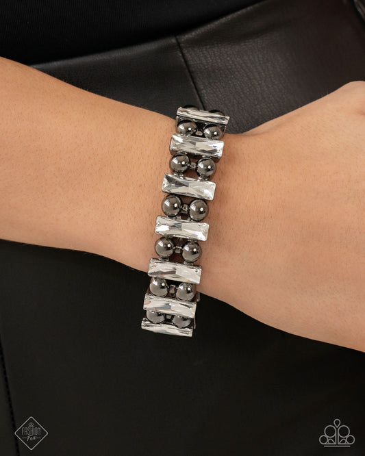 Assertive Admiration - Black Gunmetal White Gem Stretch Bracelets April 2025 Magnificent Musings Fashion Fix Paparazzi