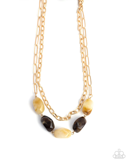 Paparazzi Adorable Acrylics - Brown Acrylic Bead Gold Layered Necklace N1050