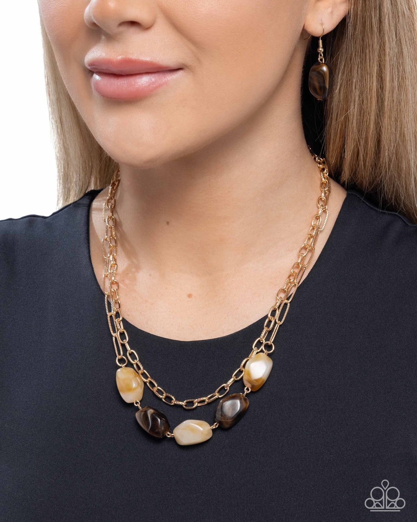 Paparazzi Adorable Acrylics - Brown Acrylic Bead Gold Layered Necklace N1050