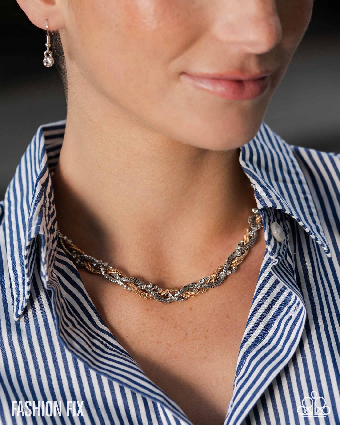 Distinguished Dominance - Multi Gold, Silver Snake Chain & White Rhinestone Box Chain Twisted Necklace Magnificent Musings Fashion Fix June 2025 Paparazzi N3341