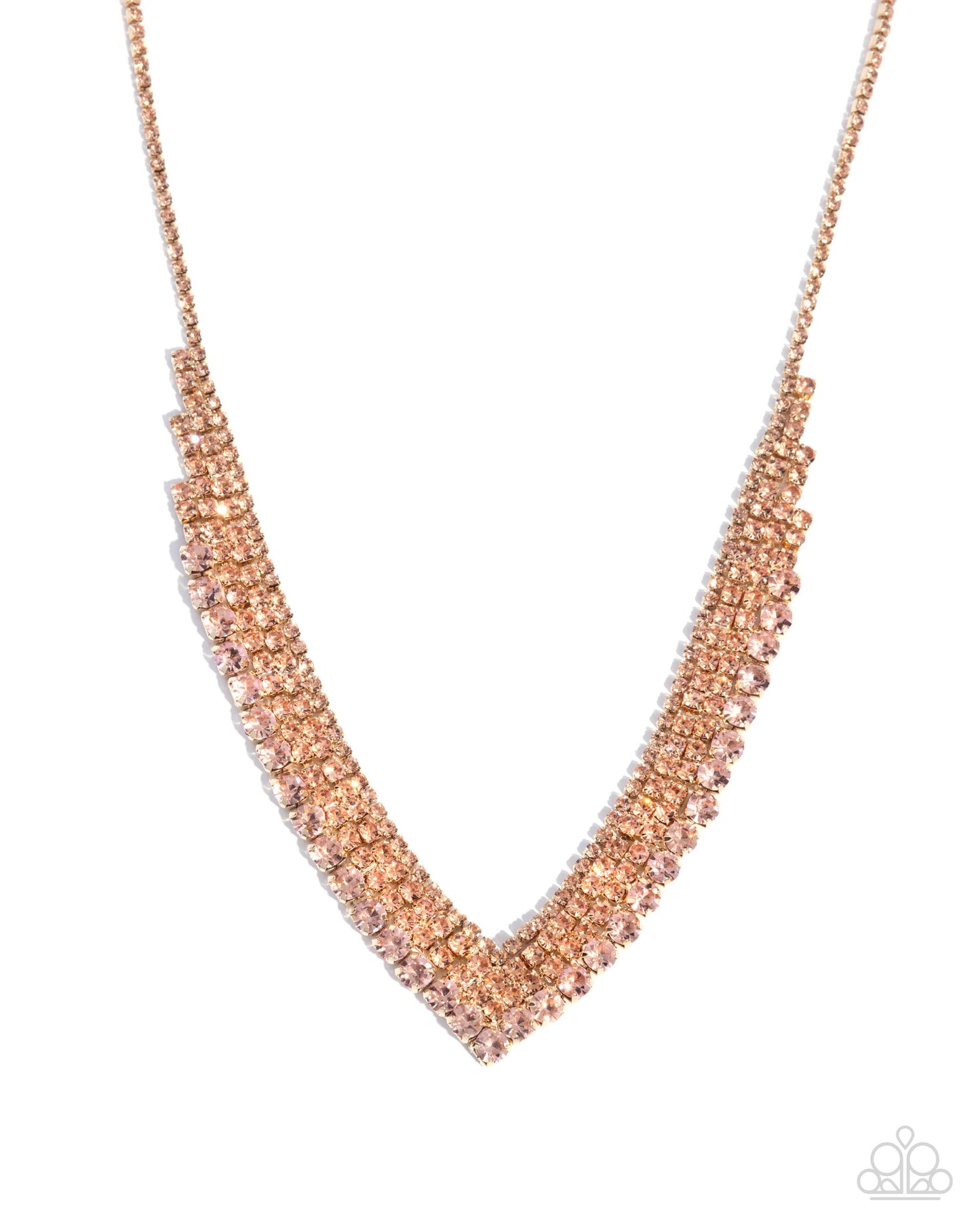 Paparazzi Pointed Pizzazz - Gold & Light Peach Rhinestone Necklace