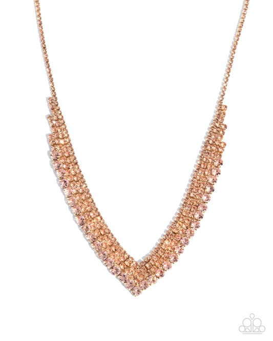 Paparazzi Pointed Pizzazz - Gold & Light Peach Rhinestone Necklace