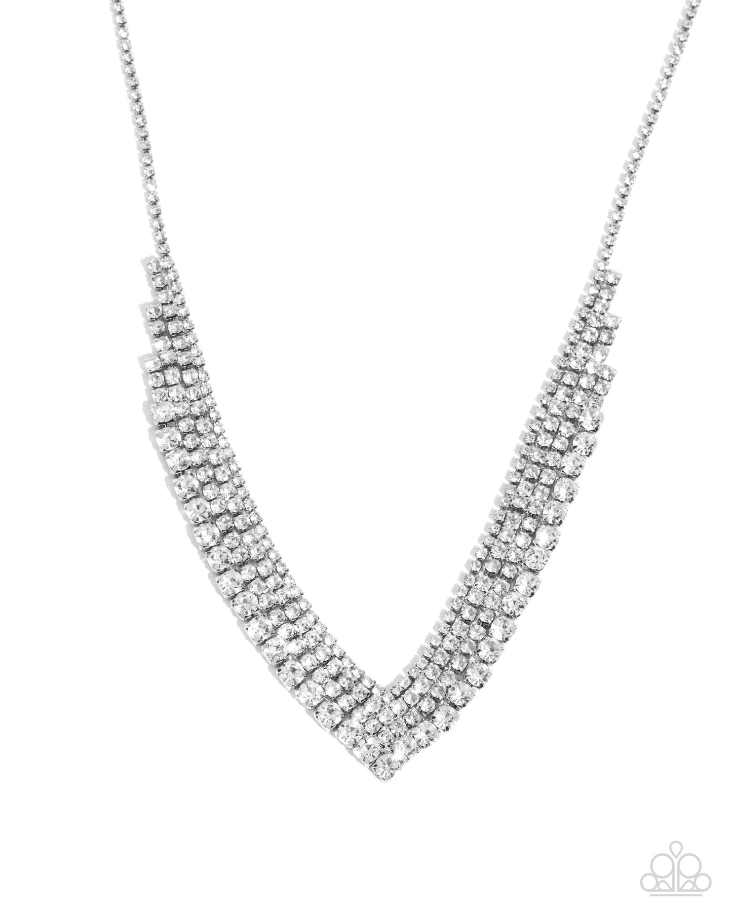 Paparazzi Pointed Pizzazz - White Rhinestone V Shaped Shimmer Necklace