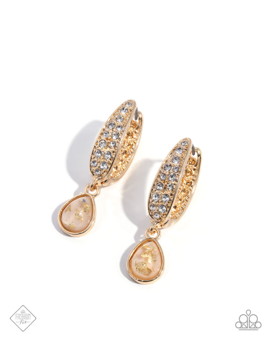 Cheerful Care - Gold Champagne Cat's Eye & White Rhinestone Glimpses Of Malibu Fashion Fix April 2025 Paparazzi