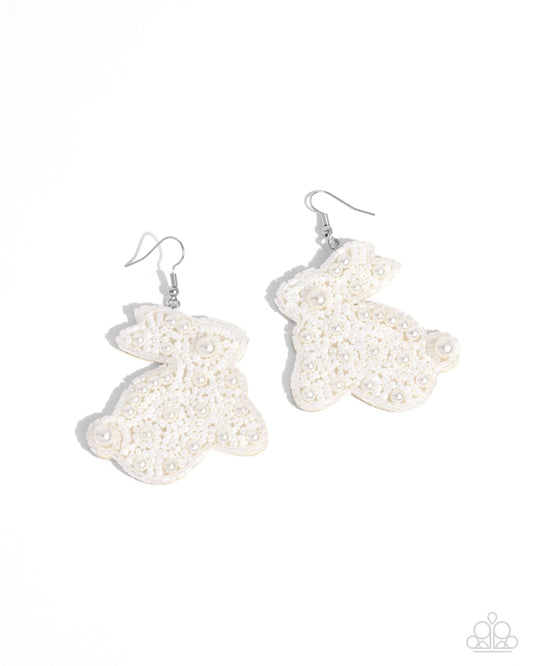 Easter Elegance - White Seed Bead & Pearl Bunny Easter Earring Paparazzi E2653