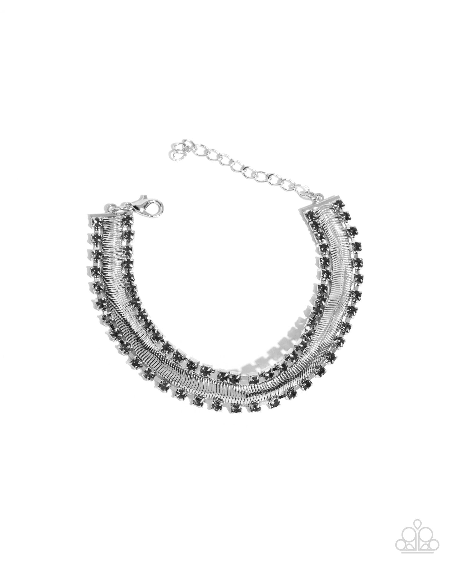 Radical Resolution - Silver Flattened Snake Chain & Smoky Rhinestone Clasp Bracelet Paparazzi B2292