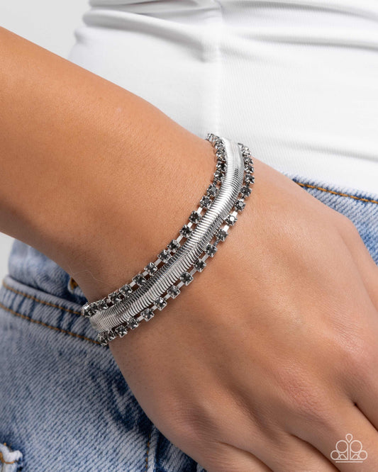 Radical Resolution - Silver Flattened Snake Chain & Smoky Rhinestone Clasp Bracelet Paparazzi B2292