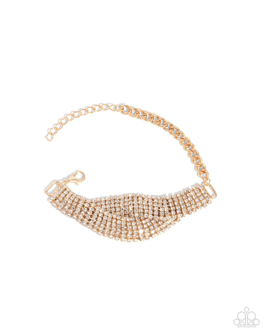 Trustworthy Twist - Gold Chains & White Sprakling Rhinestone Clasp Bracelet Paparazzi