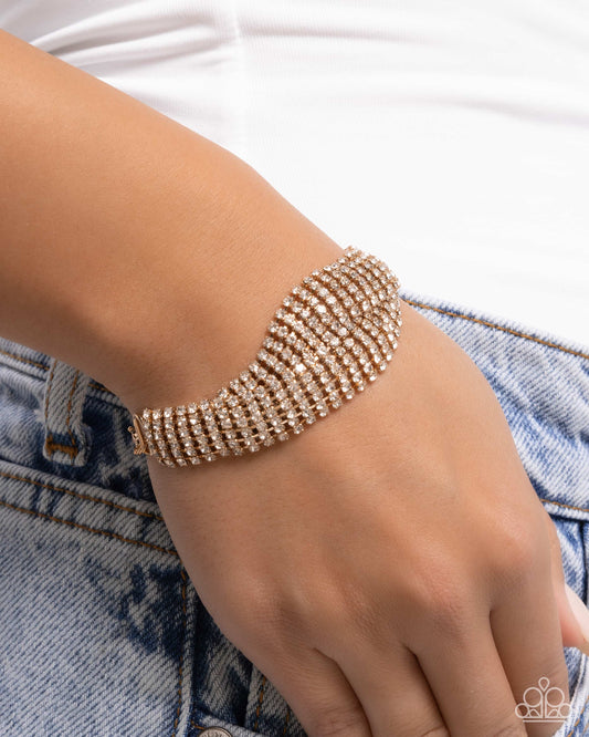 Trustworthy Twist - Gold Chains & White Sprakling Rhinestone Clasp Bracelet Paparazzi