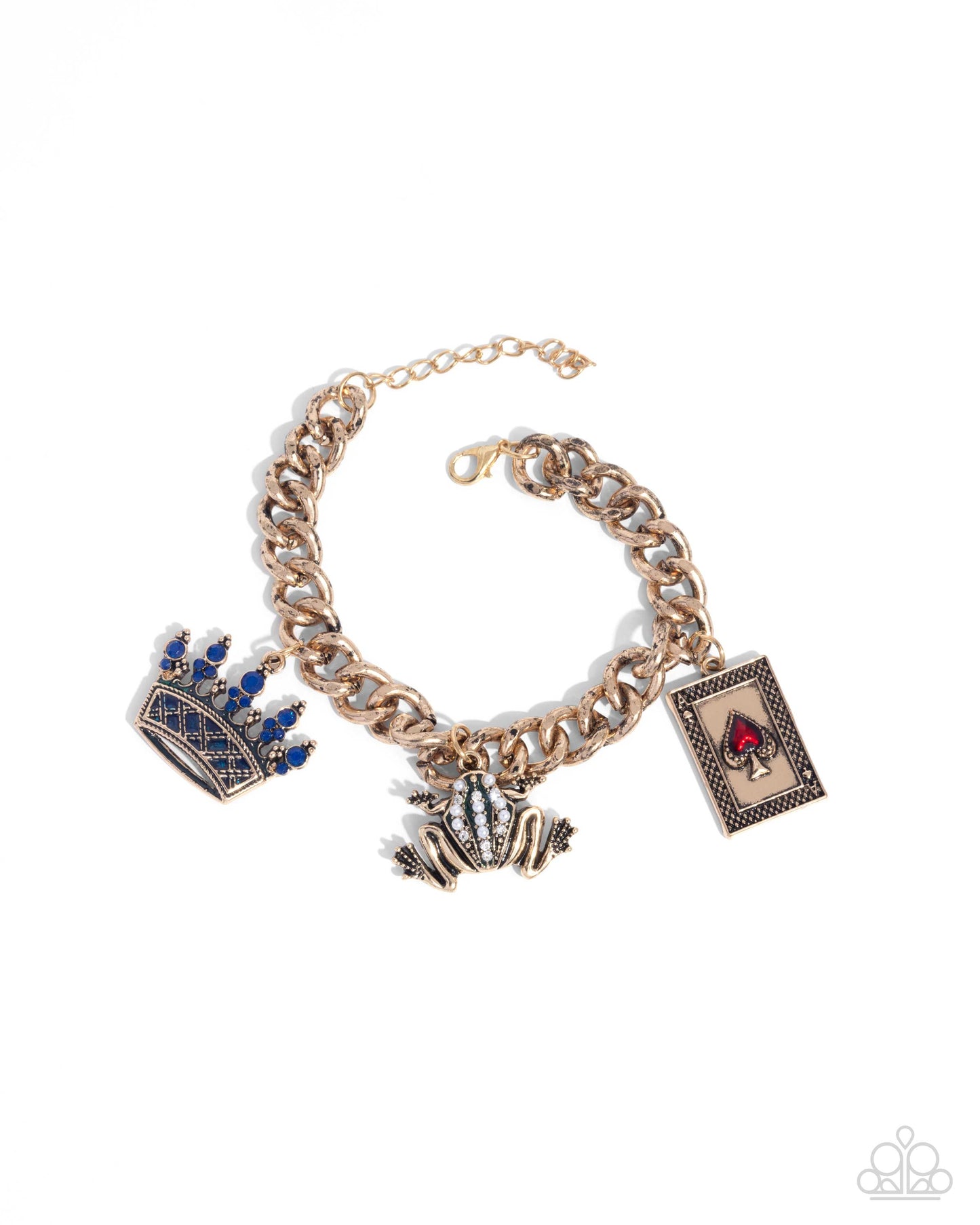 Casino Chic - Multi Gold Chunky Chain Charm Style Crown, Frog & Spade Bracelet Paparazzi B2310