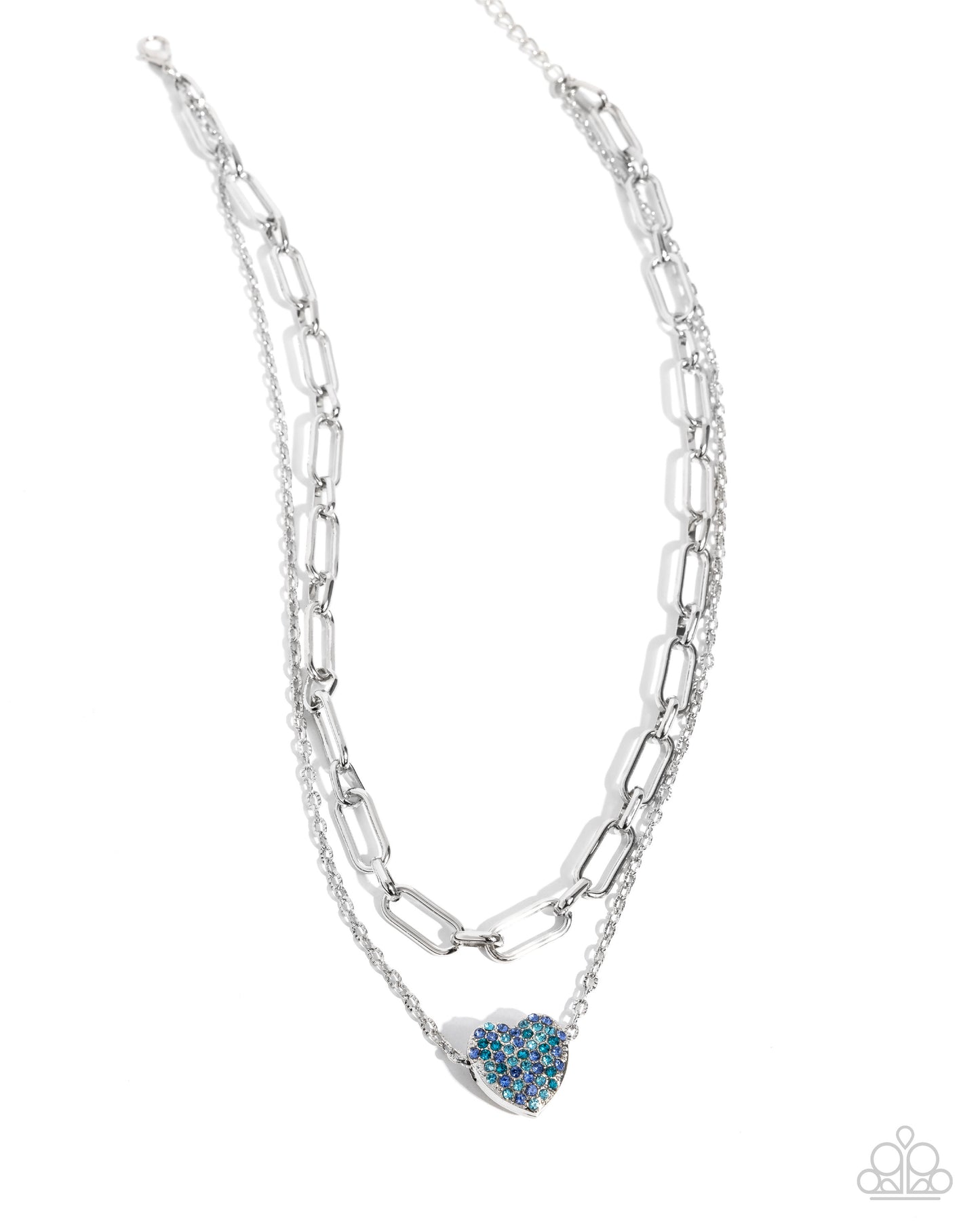 Paparazzi Electric Energy - Blue Rhinestone Heart Pendant Layered Silver Necklace