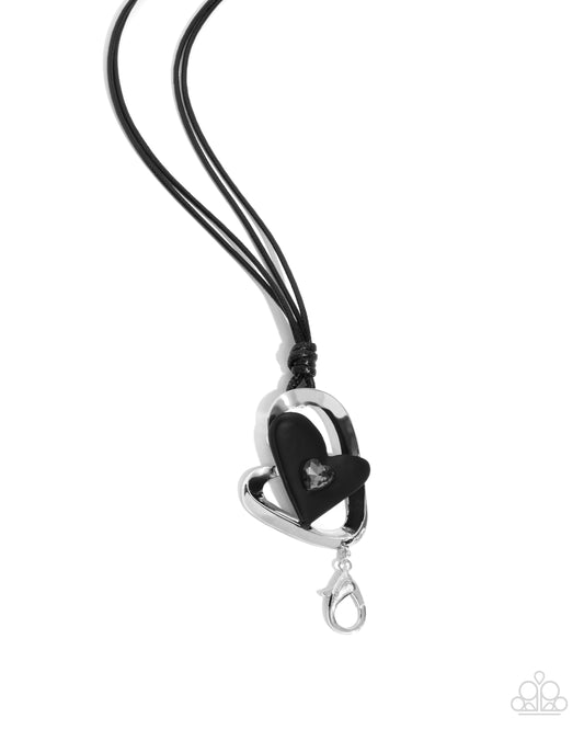 Paparazzi Tilted Tranquility - Black Painted & Smoky Heart Gem Lanyard Necklace