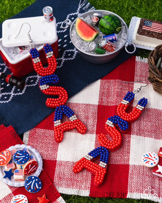 Pampered Patriot - Multicolored Red, White, Blue Seed Bead USA Patriotic Earring Paparazzi