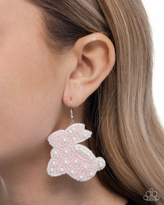 Easter Elegance - Pink - Dainty Baby Pink & White Seed Bead Bunny Earrings Paparazzi