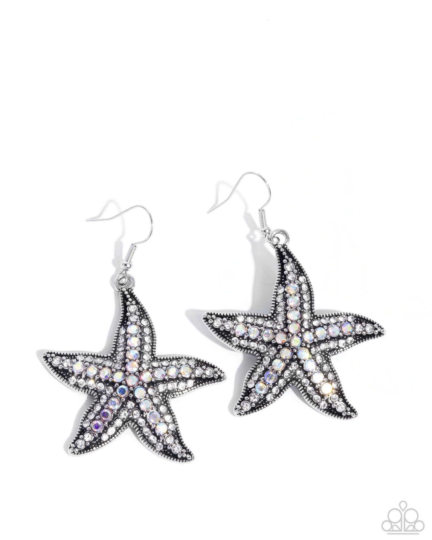 Starfish Spectacle - White Iridescent & Rhinestone Starfish Earring Paparazzi E2664