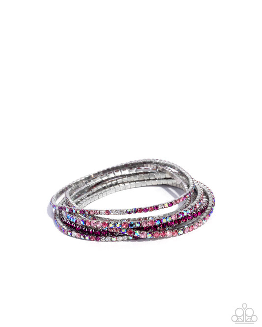 Rhinestone Review - Pink & Iridescent Set Of 6 Stretch Bracelet Paparazzi B2048